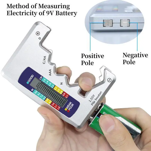 Alt view image 4 of 7 - Digital Battery Tester with LCD Display, Universal Battery Capacity Analyzer and Checker for AA/AAA/C/D/9V 1.5V Batteries
