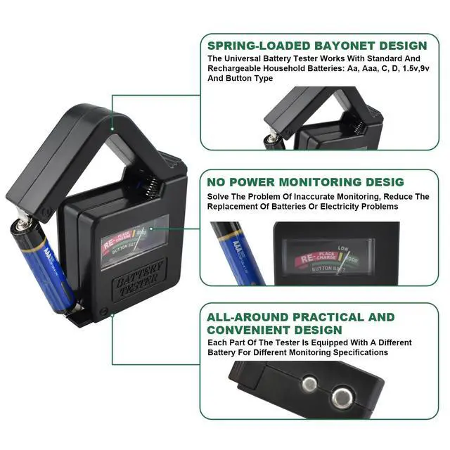 Alt view image 4 of 7 - 1Pc BT-860 Universal Small Battery Volt Tester Checker, High Accuracy Portable Digital Battery Capacity Monitor for AA AAA C D 9V 1.5V Batteries