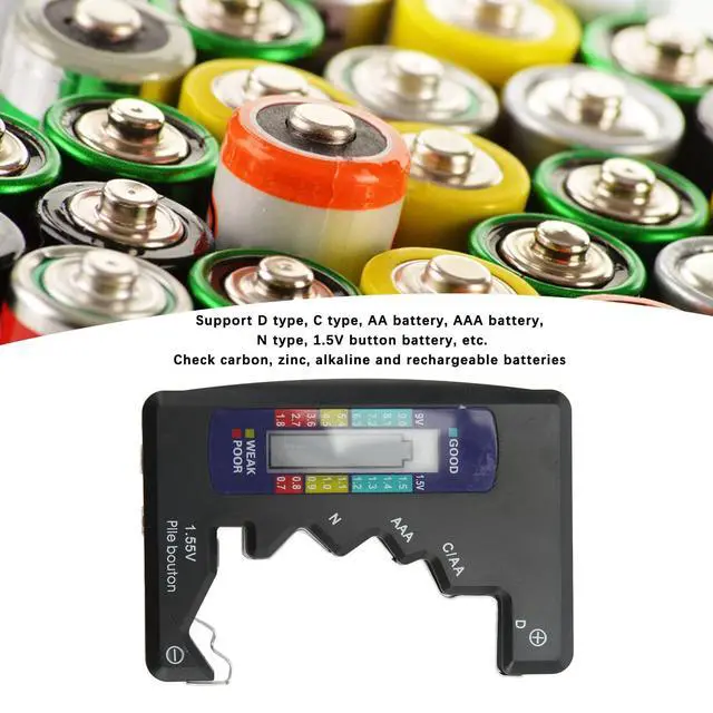 Alt view image 4 of 7 - Digital Battery Capacity Tester Universal Battery Tester LCD Screen for D C N AAA 9V 1.5V Button Cell Batteries Carbon Zinc and Rechargeable Batteries (Black)