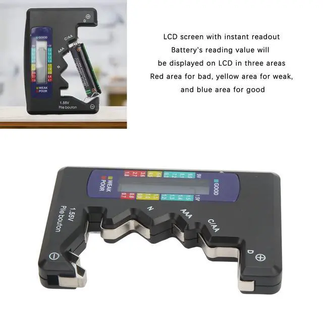 Alt view image 3 of 7 - Digital Battery Capacity Tester Universal Battery Tester LCD Screen for D C N AAA 9V 1.5V Button Cell Batteries Carbon Zinc and Rechargeable Batteries (Black)