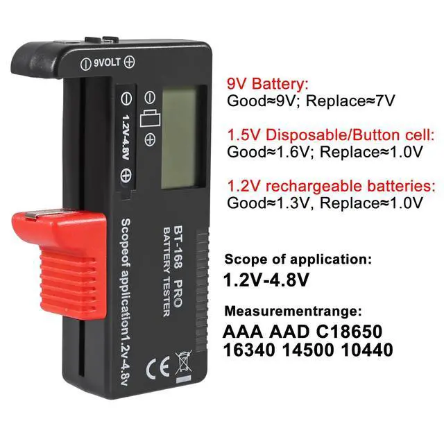 Alt view image 5 of 6 - 4PACK Battery Tester, Universal Battery Checker Small Battery Testers for AAA AA C D 9V 1.5V Button Cell Household Batteries ModelBT-168 PRO