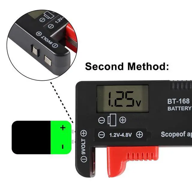 Alt view image 4 of 6 - 4PACK Battery Tester, Universal Battery Checker Small Battery Testers for AAA AA C D 9V 1.5V Button Cell Household Batteries ModelBT-168 PRO