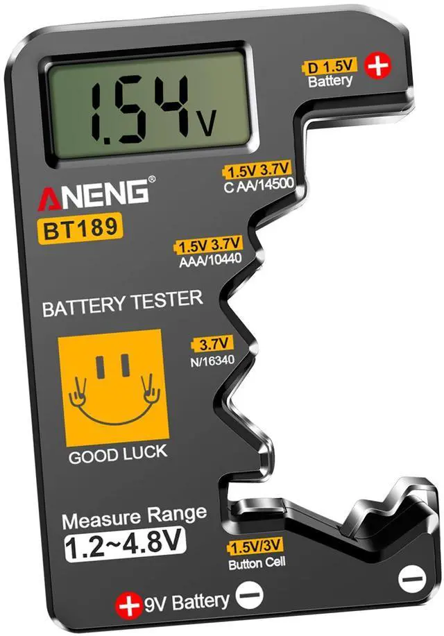 Main image of BT189 Battery Tester for AAA,AA,C,D,9V,F,6F22,1.5V/3V Button Batteries,LCD Display Household Battery Detector,Detects Battery Power By Voltage,Universal Battery Checker