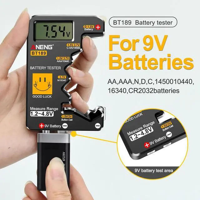 Alt view image 5 of 7 - BT189 Battery Tester for AAA,AA,C,D,9V,F,6F22,1.5V/3V Button Batteries,LCD Display Household Battery Detector,Detects Battery Power By Voltage,Universal Battery Checker