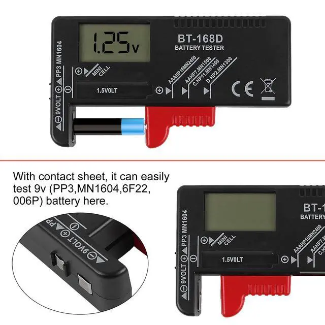 Alt view image 2 of 6 - 4PACK Digital Battery Tester Volt Checker for AA AAA C D 9V 1.5V Button Cell BT-168D LCD Display