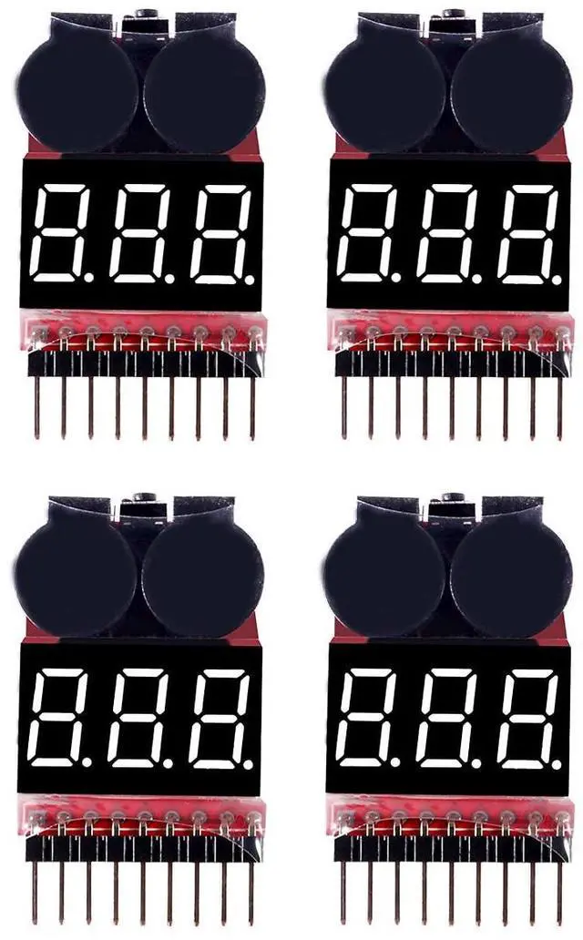 Main image of Lipo Battery Checker,4Pack RC Lipo Battery Voltage Detector with Low Voltage Buzzer Alarm and LED Indicator,for 1S-8S Iithium Battery 1655
