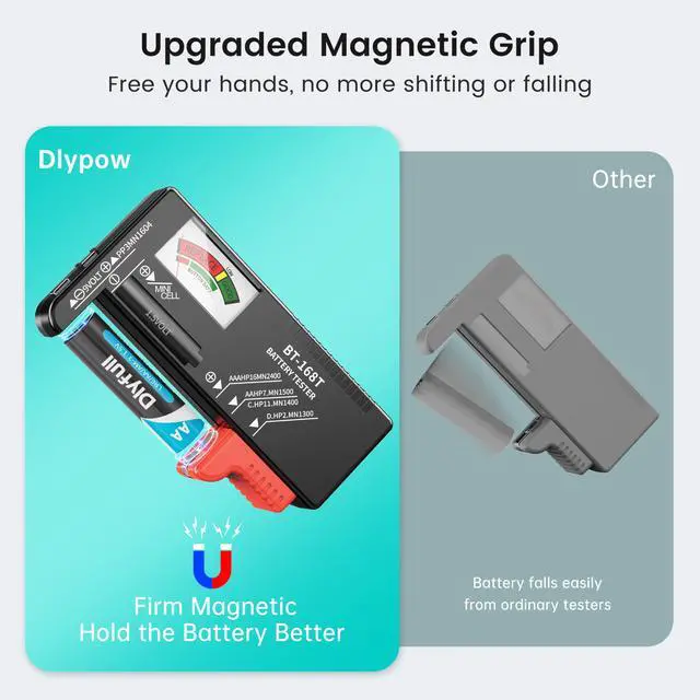 Alt view image 3 of 7 - Magnetic Battery Tester for AAA AA C D 9V, Buttons, Batteries Checker
