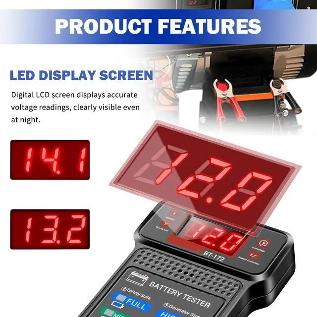 Alt view image 3 of 7 - Car Battery Testers with LCD Display & LED Indicators,Battery Load Tester 12v Automotive,Universal Car Batteries Testers and Alternator Tester Cars Tools for 12v Vehicles
