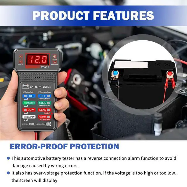 Alt view image 5 of 7 - Car Battery Testers with LCD Display & LED Indicators,Battery Load Tester 12v Automotive,Universal Car Batteries Testers and Alternator Tester Cars Tools for 12v Vehicles