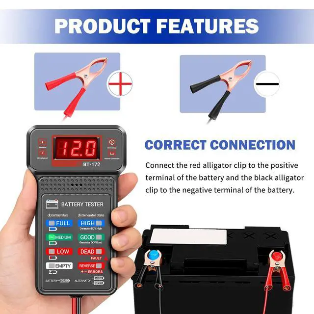 Alt view image 6 of 7 - Car Battery Testers with LCD Display & LED Indicators,Battery Load Tester 12v Automotive,Universal Car Batteries Testers and Alternator Tester Cars Tools for 12v Vehicles