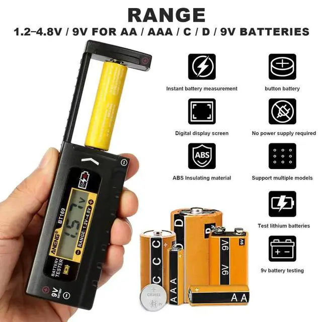 Alt view image 5 of 7 - Digital Battery Tester, Universal Battery Checker with LCD for for AA/AAA/C/D/9V/Button Cells
