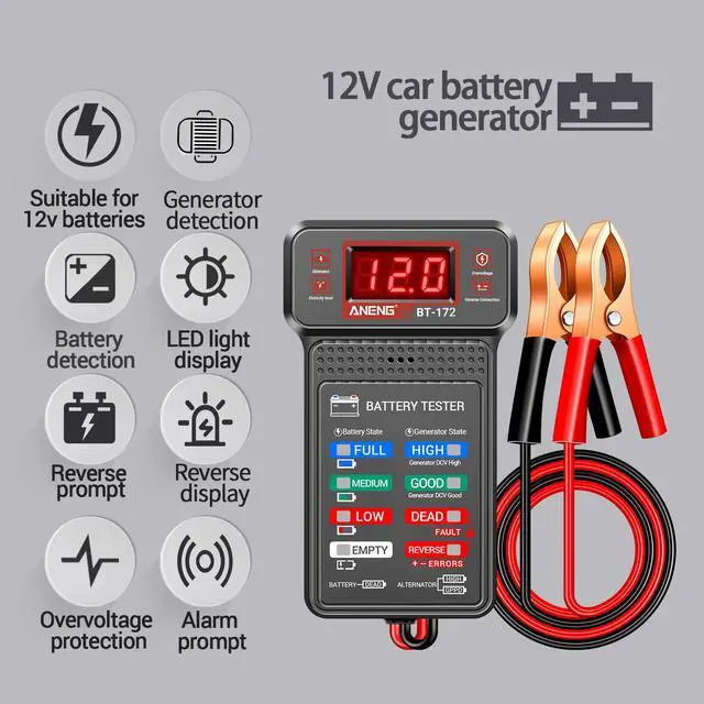 Alt view image 2 of 7 - Car Battery Tester,12V Digital Automotive Batteries Tester,Alternator Charging Analyzer,Voltmeter with LCD Display and LED Indication, Voltage Indicator for Car Truck Motorcycle Electrical Tools