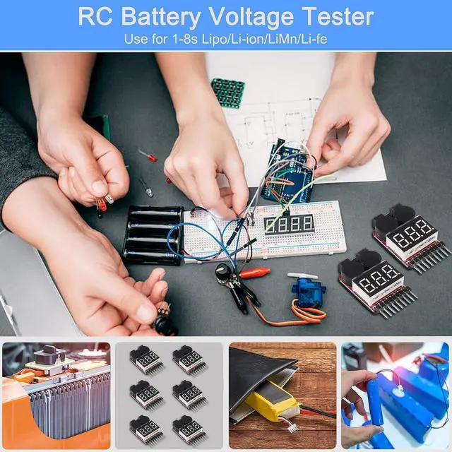 Alt view image 6 of 7 - 6pcs Lipo Battery Checker RC Battery Low Voltage Buzzer Alarm Voltage Tester Monitor for 1-8S Lipo Life LiMn Li-ion Battery
