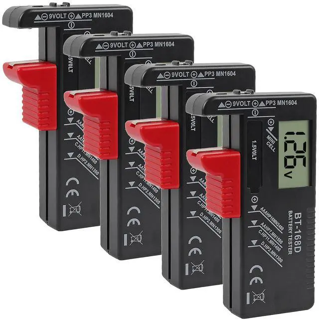 Main image of 4PACK Digital Battery Tester Volt Checker for AA AAA C D 9V 1.5V Button Cell BT-168D LCD Display
