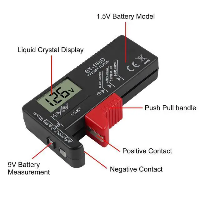 Alt view image 5 of 6 - 4PACK Digital Battery Tester Volt Checker for AA AAA C D 9V 1.5V Button Cell BT-168D LCD Display