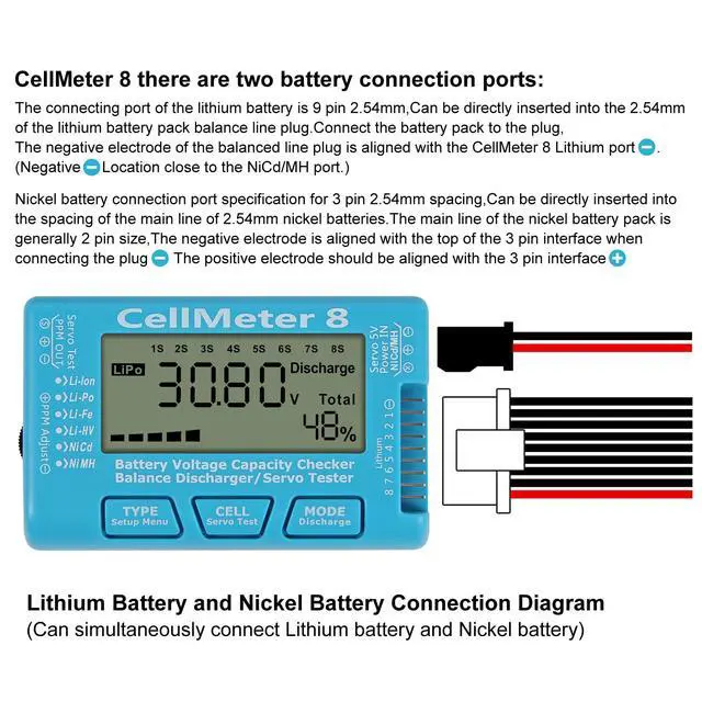 Alt view image 5 of 6 - 1PCS RC Cellmeter 8 Digital Battery Capacity Checker Controller Tester Voltage Tester for LiPo Life Li-ion NiMH Nicd Cell Meter