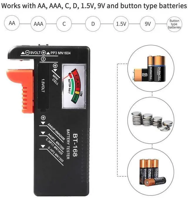 Alt view image 3 of 7 - 4Pcs Battery Tester for AA AAA C D 9V 1.5V Household Batteries