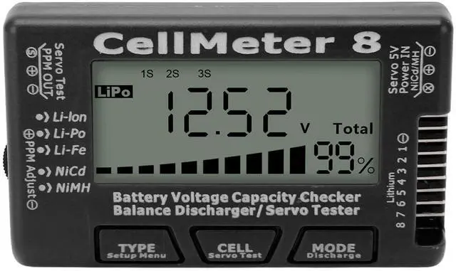 Main image of Digital Battery Capacity Checker Tester, Battery Balance Discharger Servo Tester for LiPo NiCd NiMH LiF LiIon Batteries Servo Testing Capability (Black)