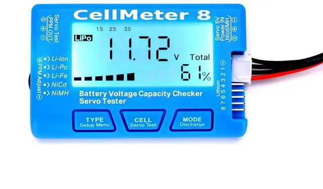 Main image of Cellmeter 8 Digital Battery Capacity Checker Controller Tester Voltage Tester for LiPo Life Li-ion NiMH Nicd Cell Meter (8 in 1 cellmeter)