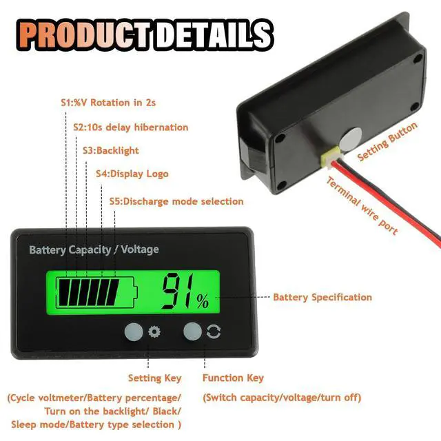 Alt view image 3 of 7 - 2 Pieces Battery Capacity Voltmeter Monitor (Green Light)