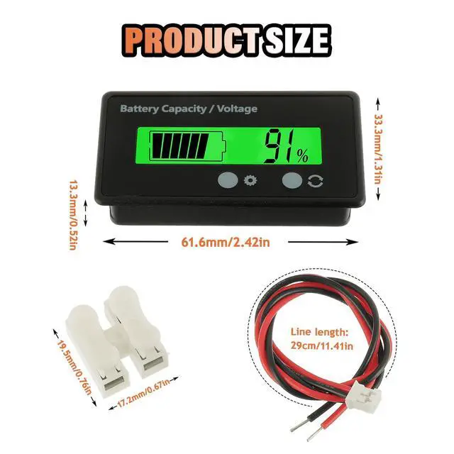 Alt view image 2 of 7 - 2 Pieces Battery Capacity Voltmeter Monitor (Green Light)