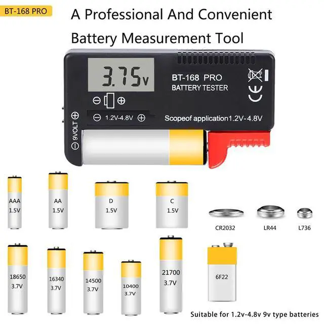 Alt view image 4 of 6 - 2PCS Battery Tester Checker Digital LCD Universal Battery Tester Monitor for AA AAA C D 9V 1.5V 1.2~4.8V Batteries Household Battery Testers Power Meter