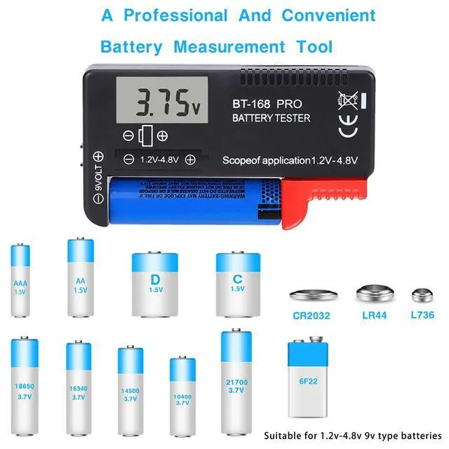 Alt view image 2 of 7 - Digital LCD Battery Tester Checker Universal Battery Tester Monitor for AA AAA 1.5V 3.7V or 1.2~4.8V 9V Batteries,Household Battery Life Level Testers Power Meter (168PRO*3)
