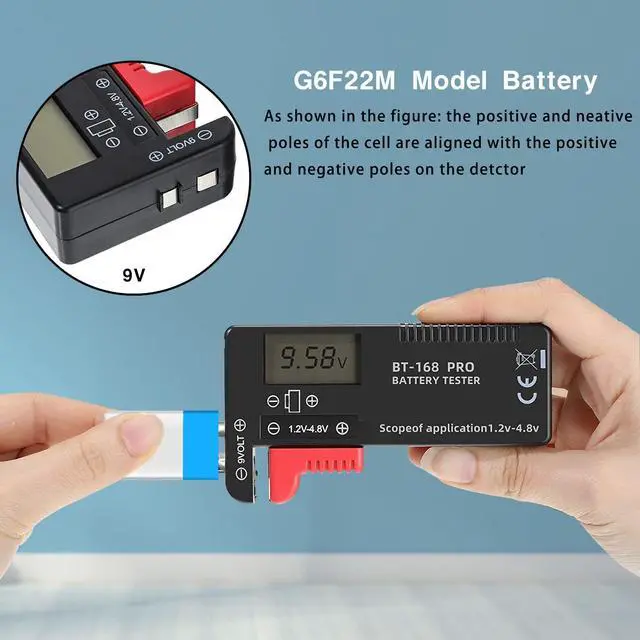 Alt view image 4 of 7 - Digital LCD Battery Tester Checker Universal Battery Tester Monitor for AA AAA 1.5V 3.7V or 1.2~4.8V 9V Batteries,Household Battery Life Level Testers Power Meter (168PRO*3)