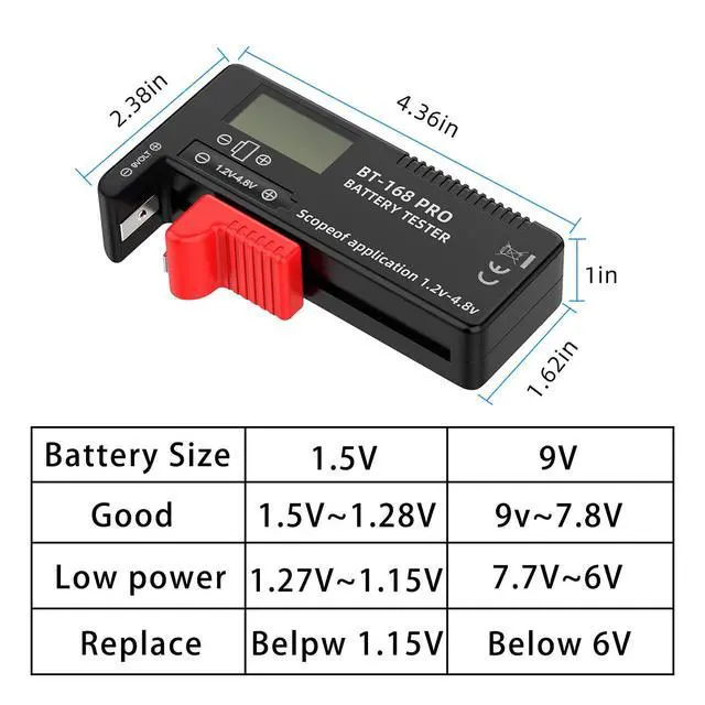 Alt view image 6 of 7 - Digital LCD Battery Tester Checker Universal Battery Tester Monitor for AA AAA 1.5V 3.7V or 1.2~4.8V 9V Batteries,Household Battery Life Level Testers Power Meter (168PRO*3)