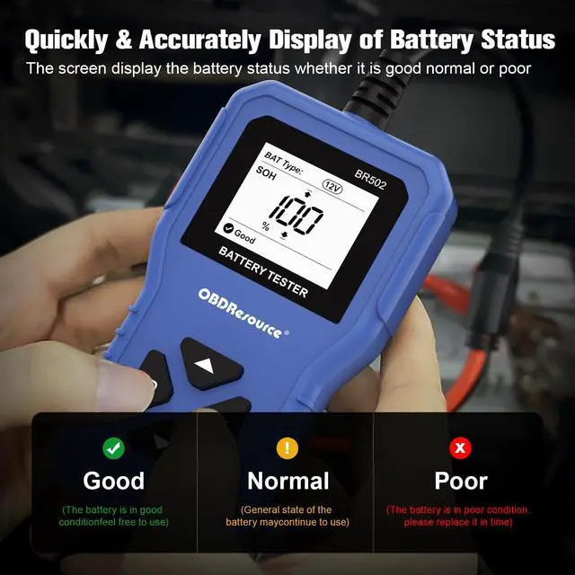 Alt view image 4 of 7 - Car Battery Tester 6V 12V 24V Battery Voltage Tester, BR502 100-2000 CCA 2Ah-220Ah Internal Resistance Tester Automotive Accurate Digital Auto Battery Analyzer for Car Truck Marine Motorcycle SUV Boat