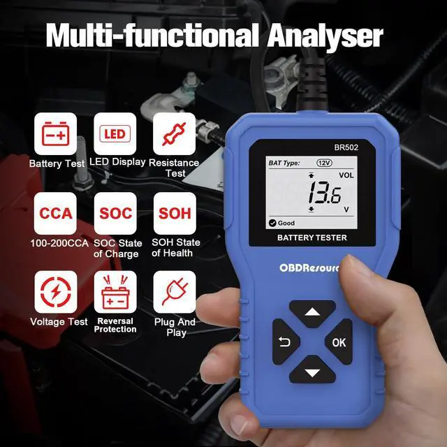 Alt view image 3 of 7 - Car Battery Tester 6V 12V 24V Battery Voltage Tester, BR502 100-2000 CCA 2Ah-220Ah Internal Resistance Tester Automotive Accurate Digital Auto Battery Analyzer for Car Truck Marine Motorcycle SUV Boat