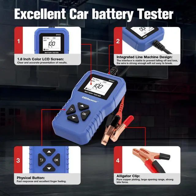 Alt view image 5 of 7 - Car Battery Tester 6V 12V 24V Battery Voltage Tester, BR502 100-2000 CCA 2Ah-220Ah Internal Resistance Tester Automotive Accurate Digital Auto Battery Analyzer for Car Truck Marine Motorcycle SUV Boat