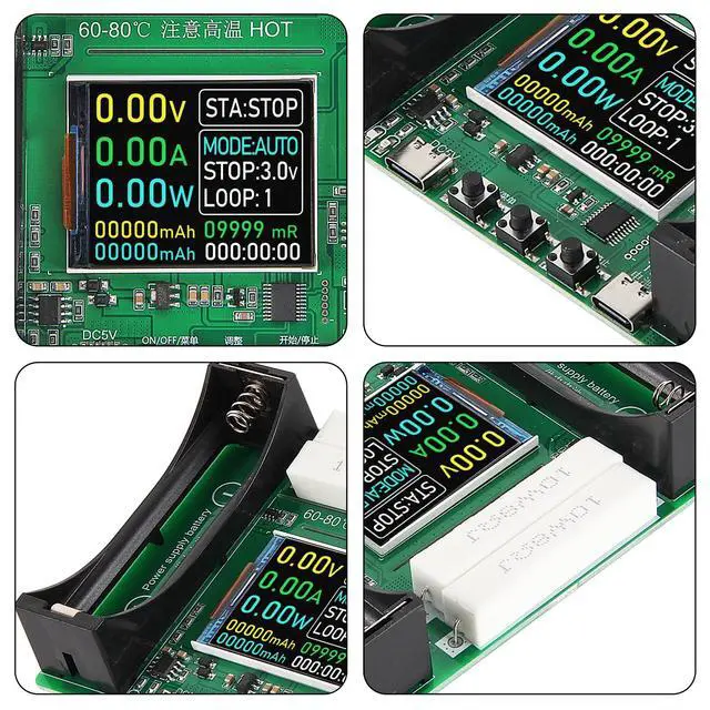 Alt view image 2 of 7 - 2 Channel 18650 Battery Capacity Tester, Automatic Charge Discharge Module with Internal Resistance Test for Flat Top Batteries, Type-C Powered Lithium Battery Analyzer