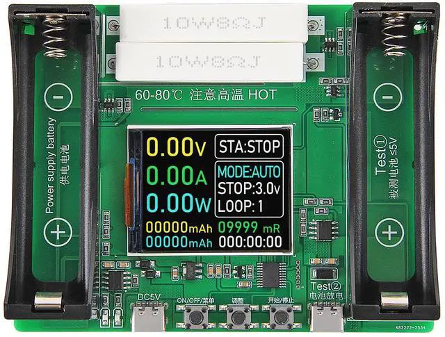 Main image of 2 Channel 18650 Battery Capacity Tester, Automatic Charge Discharge Module with Internal Resistance Test for Flat Top Batteries, Type-C Powered Lithium Battery Analyzer