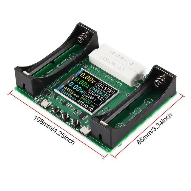 Alt view image 7 of 7 - 2 Channel 18650 Battery Capacity Tester, Automatic Charge Discharge Module with Internal Resistance Test for Flat Top Batteries, Type-C Powered Lithium Battery Analyzer