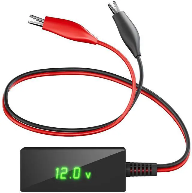 Main image of Digital Battery Voltage Tester - Battery Voltmeter with LCD Display and Alligator Clips - 6V 12V 24V 48V Battery Checker for Golf Cart Motorcycle RV Marine Car & Off-Grid Solar Batteries