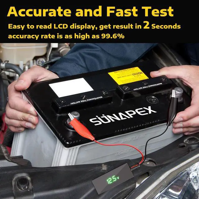 Alt view image 3 of 6 - Digital Battery Voltage Tester - Battery Voltmeter with LCD Display and Alligator Clips - 6V 12V 24V 48V Battery Checker for Golf Cart Motorcycle RV Marine Car & Off-Grid Solar Batteries