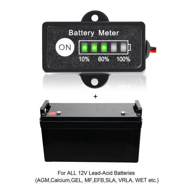 Alt view image 4 of 7 - 12V Mini Battery Monitor Fuel Gauge Waterproof Battery Meter Using Five Segment LED Indicator to Display 10% to 100% Ba-ttery Power for 12V Lead-Acid(AGM,Gel, MF,EFB,SLA, VRLA,) with Crocodile Clips
