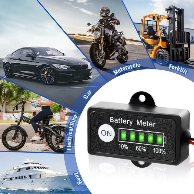 Alt view image 7 of 7 - 12V Mini Battery Monitor Fuel Gauge Waterproof Battery Meter Using Five Segment LED Indicator to Display 10% to 100% Ba-ttery Power for 12V Lead-Acid(AGM,Gel, MF,EFB,SLA, VRLA,) with Crocodile Clips