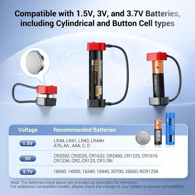 Alt view image 2 of 7 - Magnetic Battery Tester for AA AAA LR44 LR41 LR43 CR2032 CR2025 CR1632 CR2450 CR1616 18650 14500 16340 C D, Universal Battery Checker for 1.5V 3V and 3.7V Button Cell Batteries Household Batteries