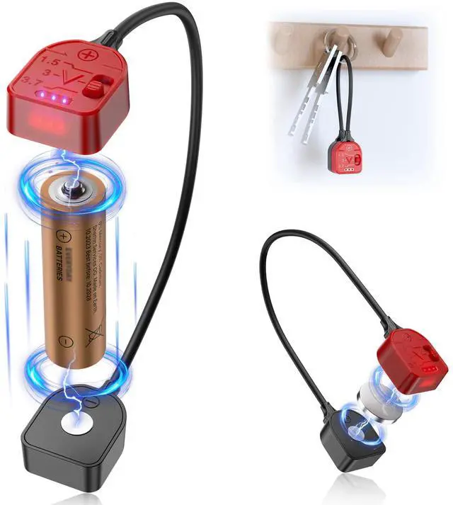 Main image of Magnetic Battery Tester for AA AAA LR44 LR41 LR43 CR2032 CR2025 CR1632 CR2450 CR1616 18650 14500 16340 C D, Universal Battery Checker for 1.5V 3V and 3.7V Button Cell Batteries Household Batteries