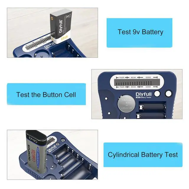 Alt view image 4 of 6 - Battery Tester, Dlyfull LCD Display Universal Battery Checker for AA AAA C D 9V CR2032 CR123A CR2 CRV3 2CR5 CRP2 1.5V/3V Button Cell Batteries, 1x AAA Batteries Included