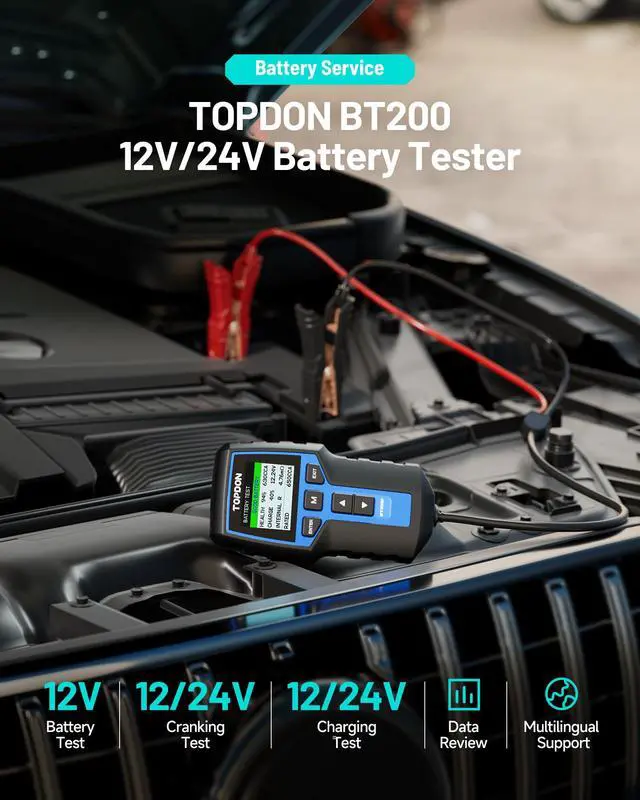 Alt view image 2 of 7 - Car Battery Tester 24V 12V Load Tester, BT200 100-2000CCA Automotive Alternator Tester Digital Auto Battery Analyzer Charging Cranking System Tester for Car Truck Motorcycle ATV SUV Boat Yacht