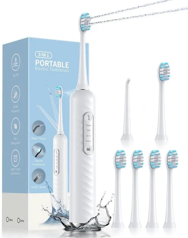 Main image of Electric Toothbrush with Water Flosser - 2 in 1 Teeth Cleaning Kit, Electric Toothbrush and flosser Combo with 3 Cleaning Modes, Portable Water flosser Design for Home & Travel (White)
