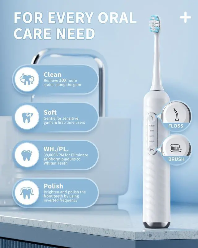 Alt view image 3 of 7 - Electric Toothbrush with Water Flosser - 2 in 1 Teeth Cleaning Kit, Electric Toothbrush and flosser Combo with 3 Cleaning Modes, Portable Water flosser Design for Home & Travel (White)
