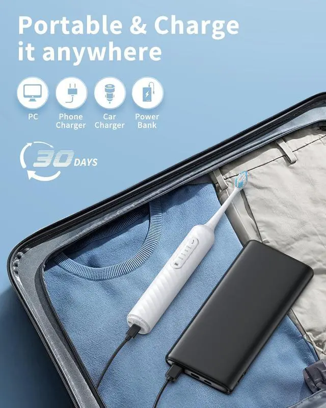 Alt view image 7 of 7 - Electric Toothbrush with Water Flosser - 2 in 1 Teeth Cleaning Kit, Electric Toothbrush and flosser Combo with 3 Cleaning Modes, Portable Water flosser Design for Home & Travel (White)