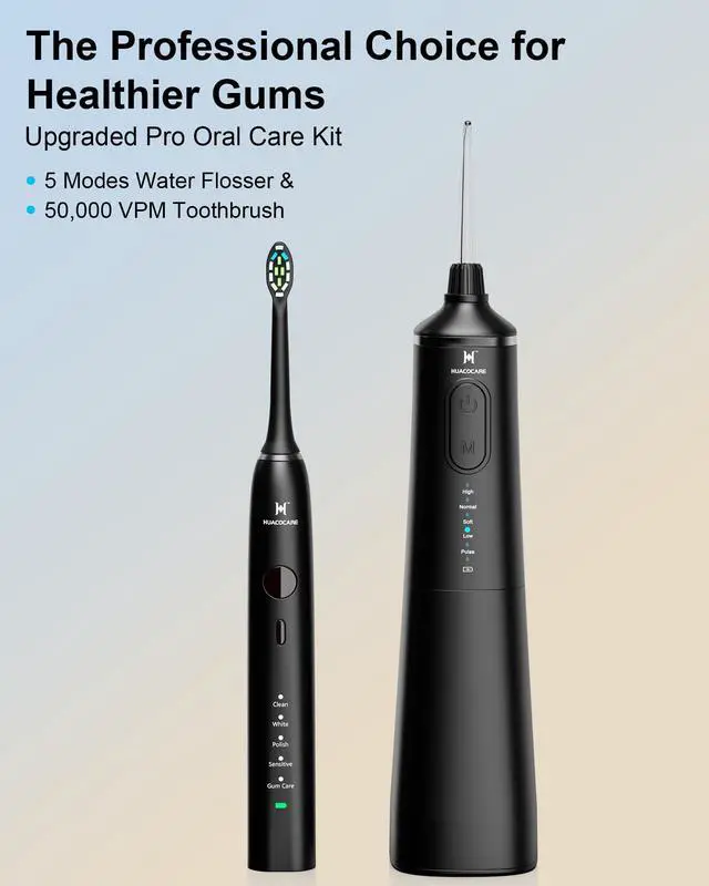 Alt view image 2 of 7 - Upgraded Pro Dental Care Kit: 5-Mode Water Flosser & 50,000 VPM Sonic Electric Toothbrush | Premium Oral Clean Set with Enhanced Cleaning Modes, Larger Tank & Refined Design for Advanced Gum Health