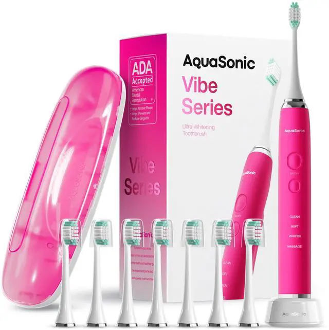 Main image of Vibe Series Ultra-Whitening Toothbrush ADA Accepted Electric Toothbrush - 8 Brush Heads & Travel Case 40,000 VPM Motor & Wireless Charging - 4 Modes w Smart Timer Electric Pink