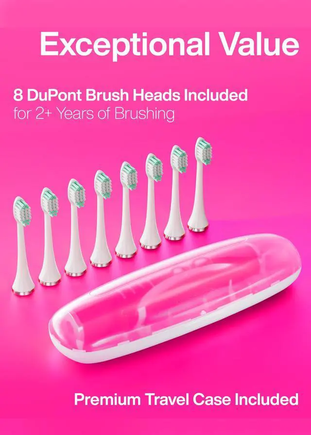Alt view image 5 of 7 - Vibe Series Ultra-Whitening Toothbrush ADA Accepted Electric Toothbrush - 8 Brush Heads & Travel Case 40,000 VPM Motor & Wireless Charging - 4 Modes w Smart Timer Electric Pink