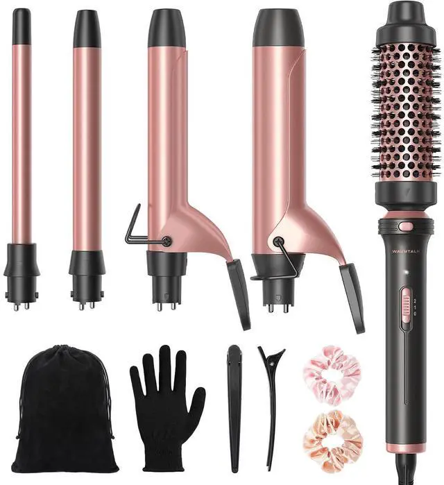 Main image of 5 in 1 Curling Iron,Curling Iron Set with Heated Round Brush and 4 Interchangeable Ceramic Curling Wand(0.5-1.25"), Instant Heat Up,Dual Voltage Hair Curler